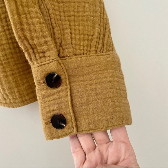 Madewell Lightspun Button-Back Peplum Top Mustard Yellow Tan Large - Picture 5 of 10